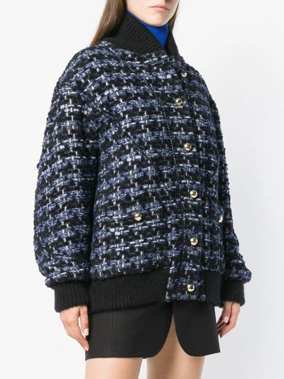 Shop Alessandra Rich Denim Tweed Oversize Jacket In Blue