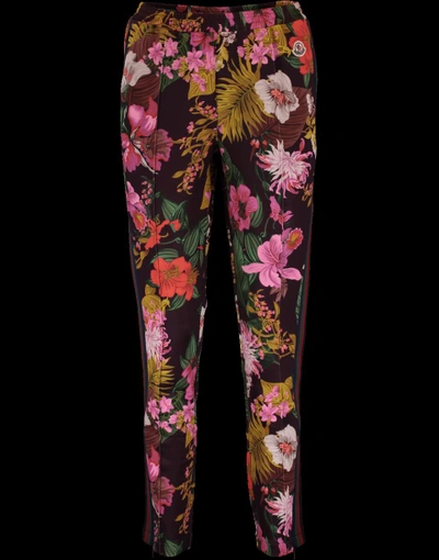Shop Moncler Pull On Floral Print Trouser In Burgundy