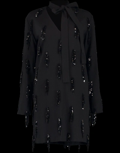 Shop Msgm Neck Tie Dress In Black