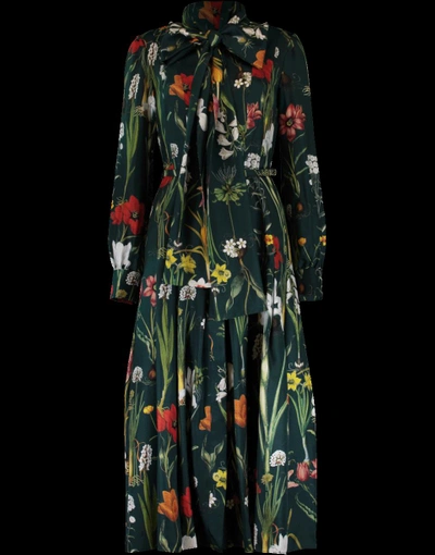 Shop Oscar De La Renta Floral Harvest Print Dress In Dk-green