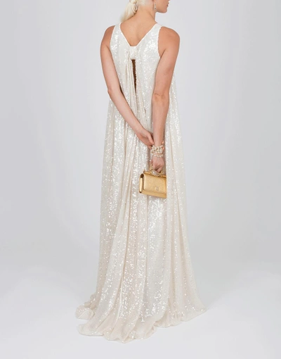 Shop Adam Lippes Sequined Embroidered Knot Gown In Ivory