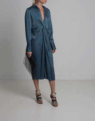 Shop Brunello Cucinelli Silk Middle Knot Dress In Dragnfly