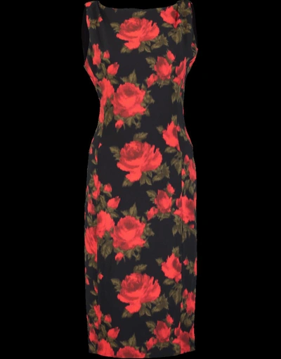 Shop Michael Kors Draped Shoulder Rose Print Dress In Crimson