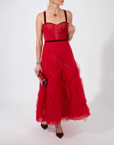 Shop Marchesa Notte Velvet Trim Gown In Red