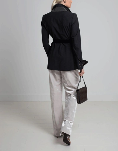 Shop Brunello Cucinelli One Button Velvet Belted Blazer In Onyx