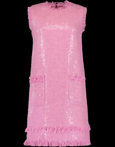Shop Msgm Tweed Shift Dress In Pink