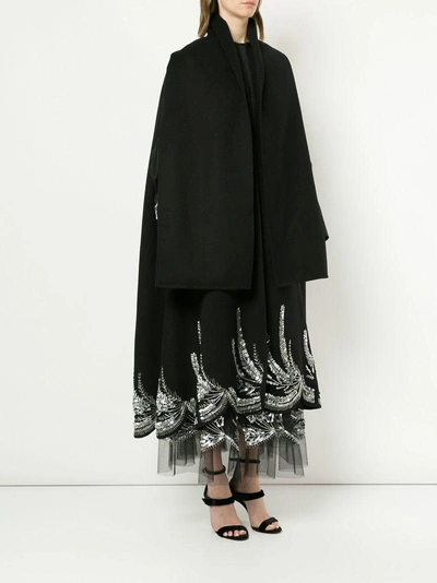 Shop Oscar De La Renta Crystal Flower Cape - Black