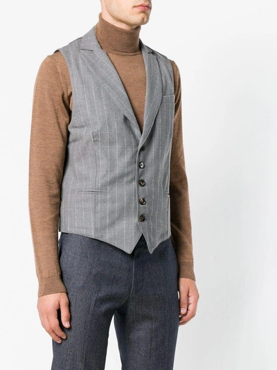 Shop Eleventy Stripe Fitted Waistcoat In Grey