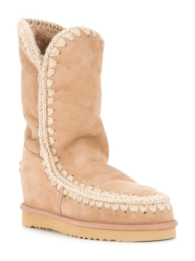 Shop Mou Eskimo Shearling Wedge Boots In Brown