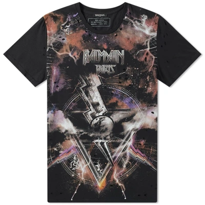 Shop Balmain Lightning Print Tee In Black