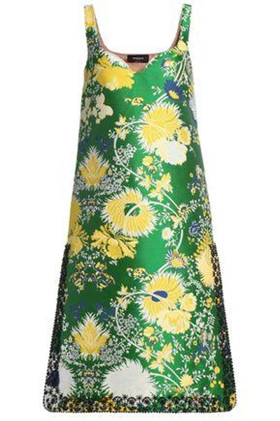 Shop Rochas Woman Embellished Cotton-blend Floral-jacquard Dress Green