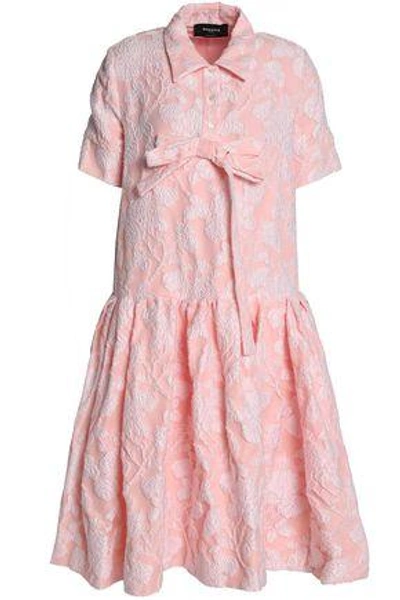 Shop Rochas Woman Bow-embellished Cotton-blend Jacquard Dress Baby Pink