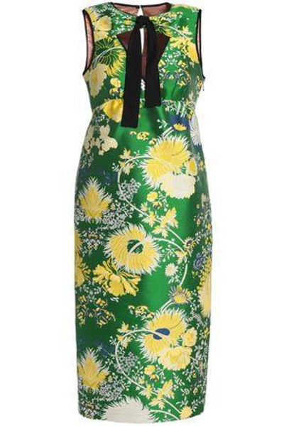 Shop Rochas Woman Cutout Cotton-blend Brocade Dress Green