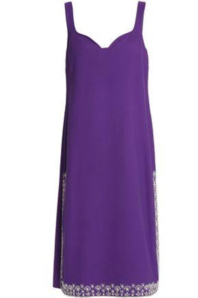 Shop Rochas Bead-embellished Crepe Dress In Purple