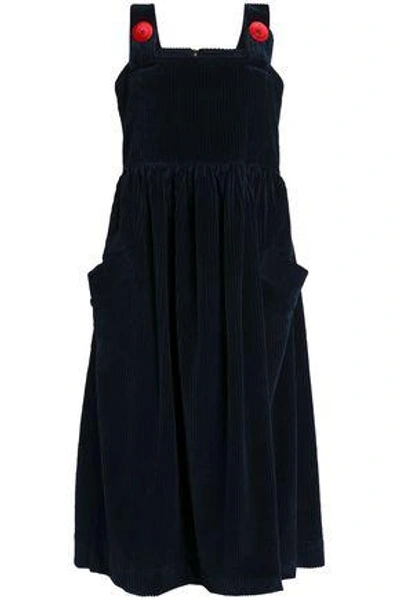 Shop House Of Holland Woman Cotton-corduroy Midi Dress Storm Blue