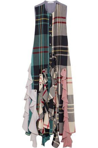 Shop Jw Anderson J.w.anderson Woman Ruffled Patchwork Flannel And Seersucker Midi Dress Multicolor