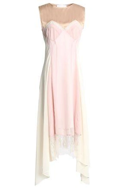 Shop Koché Woman Draped Lace And Satin-trimmed Georgette Dress Baby Pink