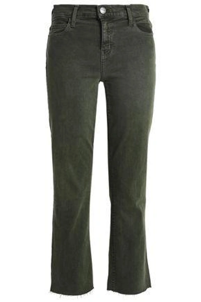 Shop Current Elliott Woman Frayed Mid-rise Bootcut Jeans Forest Green