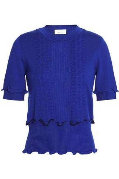 Shop 3.1 Phillip Lim / フィリップ リム 3.1 Phillip Lim Woman Ruffle-trimmed Pointelle-knit Wool-blend Sweater Bright Blue