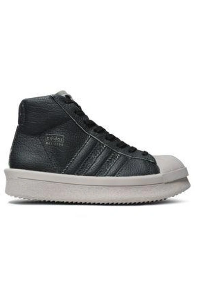 Shop Adidas Originals Rick Owens X Adidas Woman Textured-leather High-top Sneakers Black