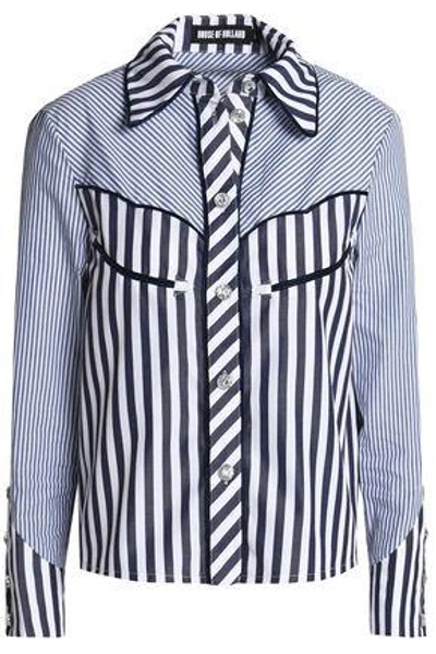 Shop House Of Holland Woman Paneled Striped Cotton-poplin Shirt Navy