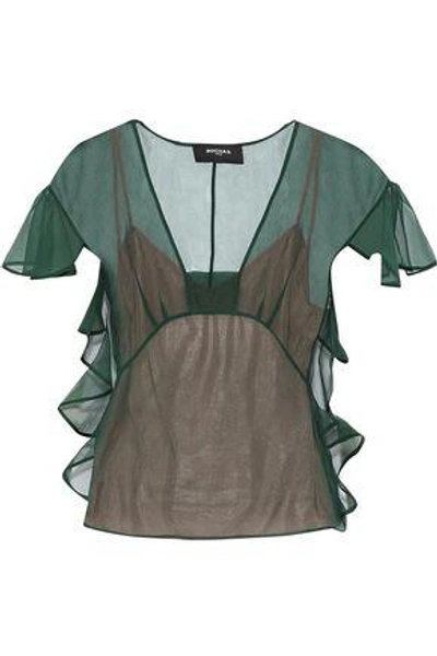 Shop Rochas Woman Ruffled Silk-organza Blouse Emerald