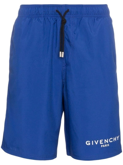 Shop Givenchy Logo Printed Swim Shorts - Blue