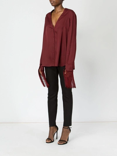 Shop Alexander Mcqueen Fringed Sleeve Blouse - Red