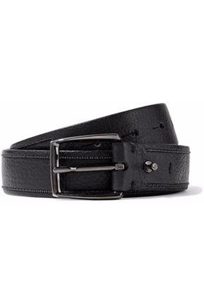 Shop Brunello Cucinelli Woman Bead-embellished Textured-leather Belt Black