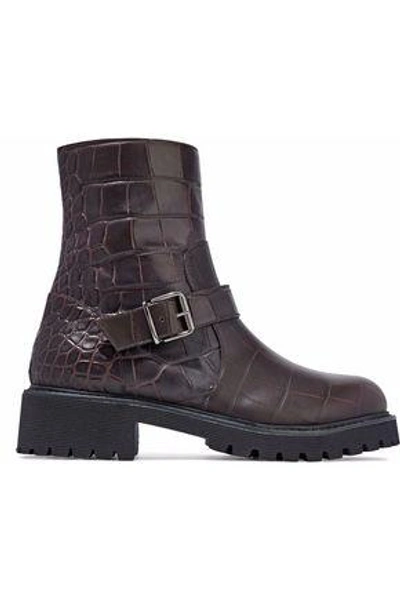 Shop Giuseppe Zanotti Buckled Leather Ankle Boots In Chocolate