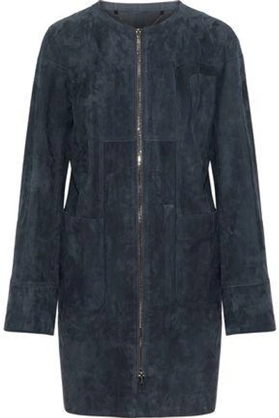 Shop Elie Tahari Woman Silino Suede Coat Navy