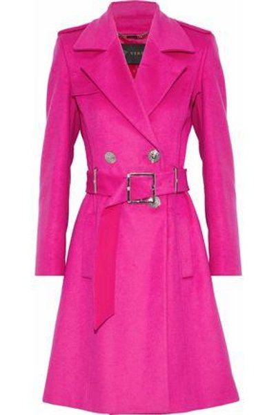 Shop Versace Woman Wool And Cashmere-blend Trench Coat Fuchsia