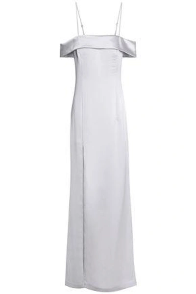 Shop Halston Heritage Cold-shoulder Satin-crepe Gown In Light Gray