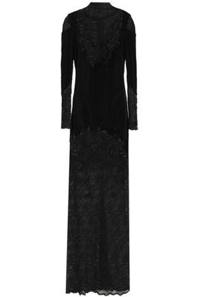 Shop Zuhair Murad Woman Embellished Lace-paneled Cotton-blend Velvet Gown Black