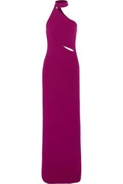 Shop Brandon Maxwell Woman Asymmetric Crepe Halterneck Gown Magenta
