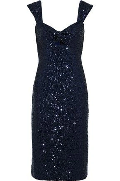 Shop Milly Woman Kim Twist-front Cutout Sequined Tulle Dress Navy