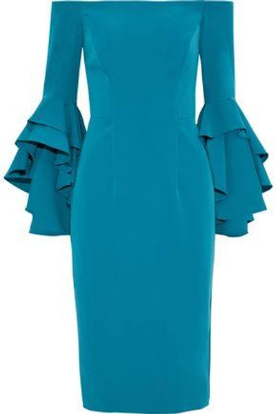Shop Milly Woman Selena Off-the-shoulder Ruffled Cady Dress Teal