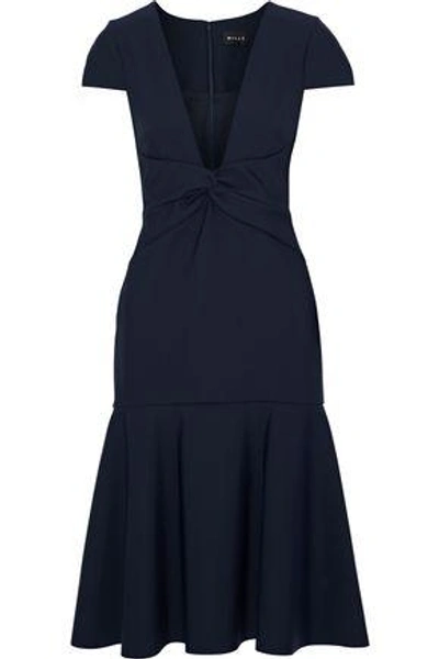 Shop Milly Woman Bella Twist-front Fluted Cady Dress Navy