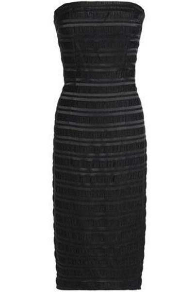 Shop Black Halo Eve By Laurel Berman Black Halo Woman Barker Strapless Plissé Satin-jacquard Dress Black