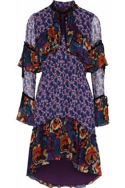 Shop Anna Sui Woman Ruffled Crepe-paneled Silk-chiffon Dress Purple