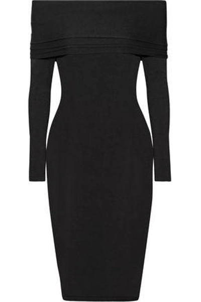 Shop Brandon Maxwell Woman Venus Off-the-shoulder Stretch-knit Midi Dress Black