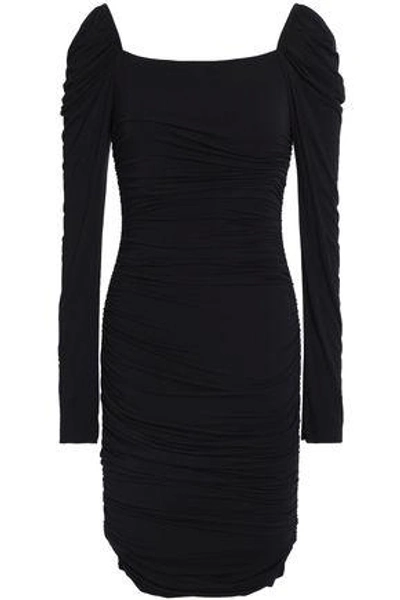 Shop Bailey44 Bailey 44 Woman Ruched Stretch-modal Jersey Mini Dress Black