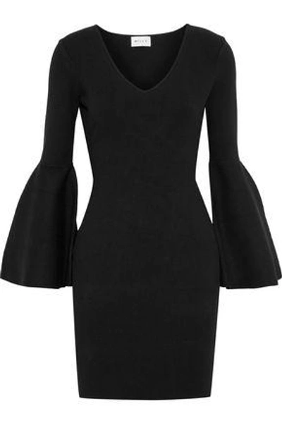 Shop Milly Woman Fluted Stretch-knit Mini Dress Black