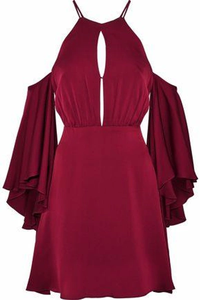 Shop Milly Woman Melody Cold-shoulder Cutout Stretch-silk Mini Dress Claret