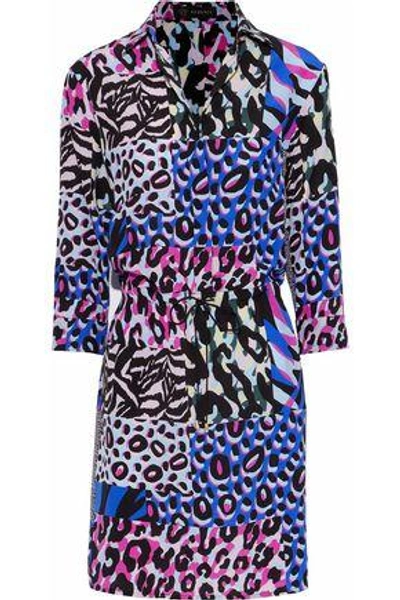 Shop Versace Woman Patchwork-effect Printed Silk Mini Dress Royal Blue