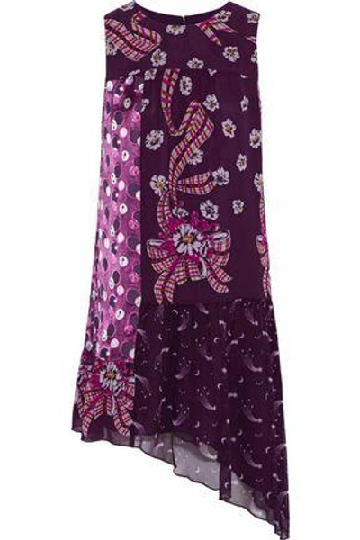 Shop Anna Sui Woman Asymmetric Paneled Printed Silk-chiffon Mini Dress Violet
