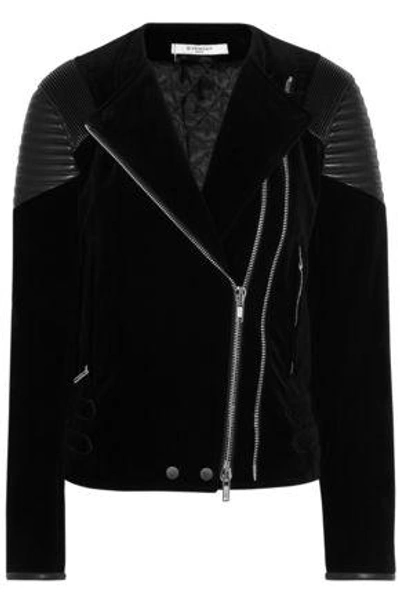 Shop Givenchy Leather-paneled Velvet Biker Jacket In Black