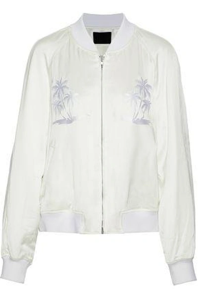 Shop Alexander Wang Woman Embroidered Satin-twill Bomber Jacket White