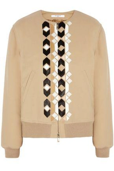Shop Givenchy Woman Calf Hair And Leather-appliquéd Wool-blend Bomber Jacket Beige