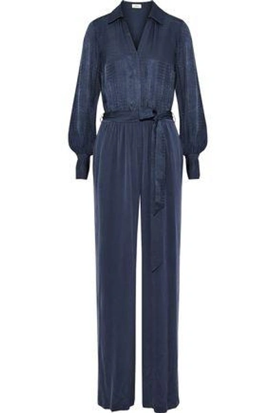 Shop L Agence Justine Silk-jacquard Jumpsuit In Navy